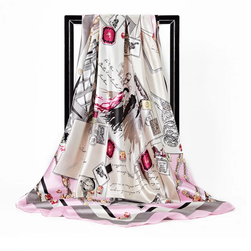 Новый Модный женский квадратный атласный шарф платок на шею шарфы шелковый с