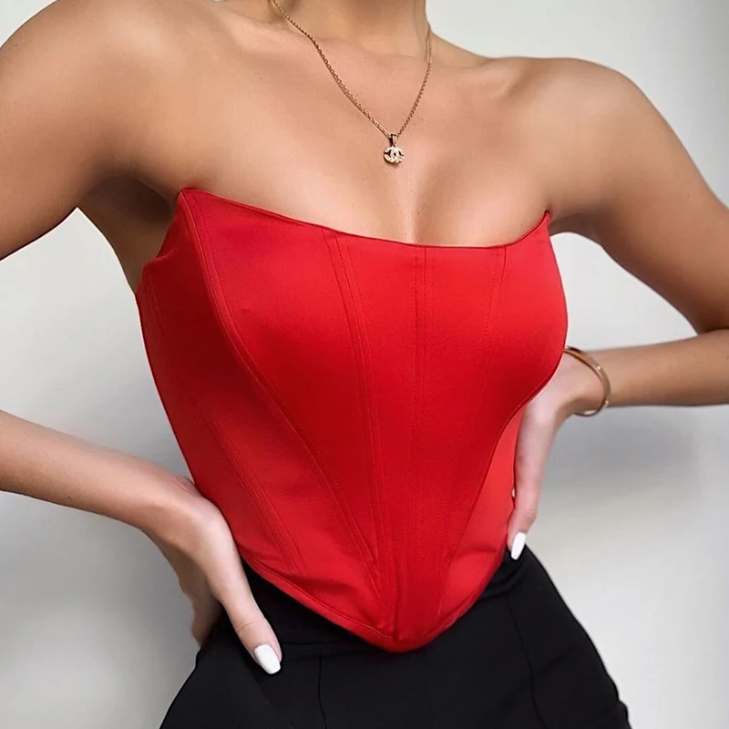 VIBESOOTD Sleeveless Off Shoulder Velvet Fashion Sexy Corset Crop Tops Vest Female Elegant Backless Boned Bustier Top Solid