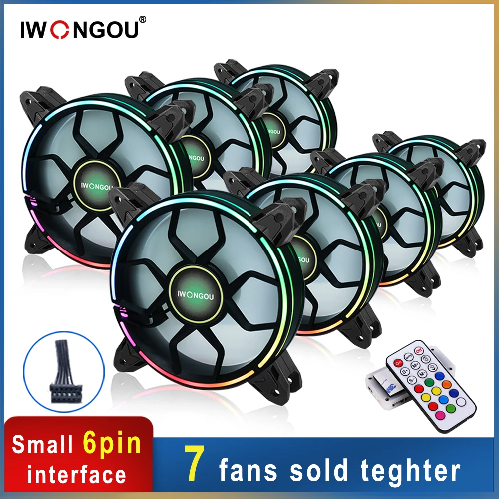 Кулер IWONGOU Kit 7 RGB вентилятор 120 мм 12 В постоянного тока 2000 об/мин охлаждения