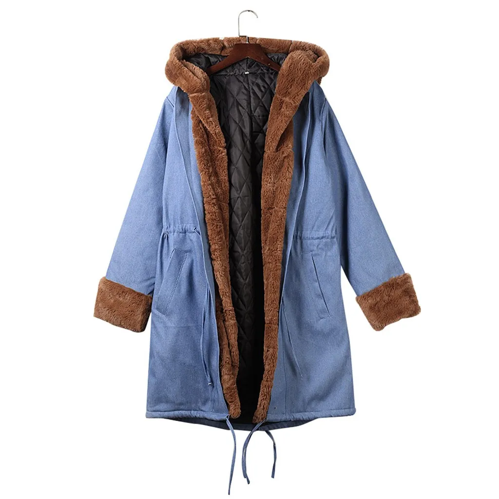 Флисовая зимняя джинсовая куртка, женское пуховое пальто, пальто с капюшоном, рыбий хвост, длинные рукава, пальто, Меховая кепка, хлопковая стеганая верхняя одежда, парки