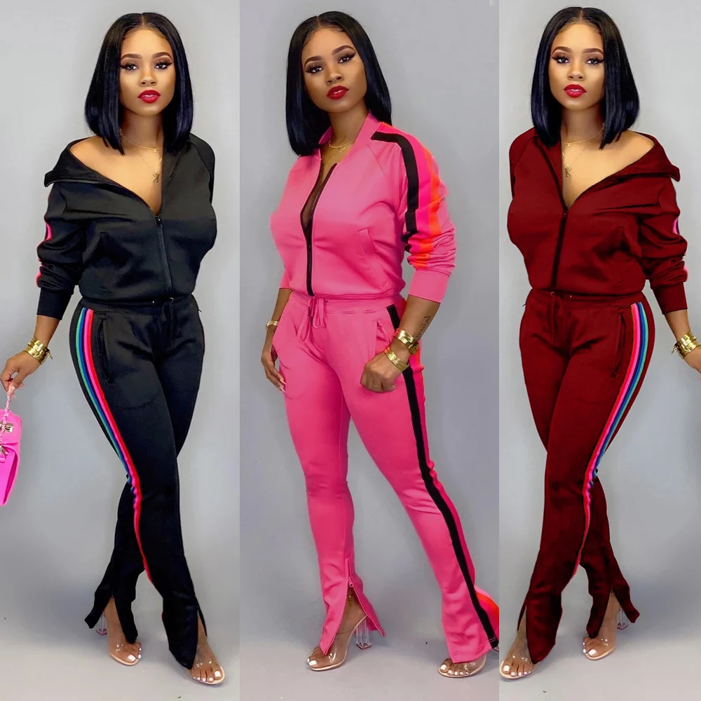 TWO PIECE SET Print Hoodies Vogue Tracksuit Pants Tweed Jacket