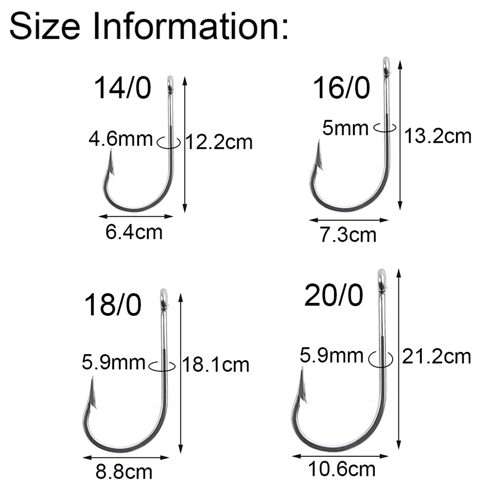 5 개/몫 스테인레스 스틸 낚시 후크 14/0-20/0 상어 대형 큰 게임 물고기 지그 미끼 후크 가시 참치 낚시 후크