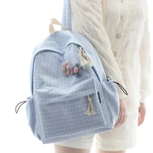 

Casual Plaid Canvas Women Backpack Cute School Bags for Teenager Girls Harajuku Book Bag Students 2021 Large Travel Pack Purse