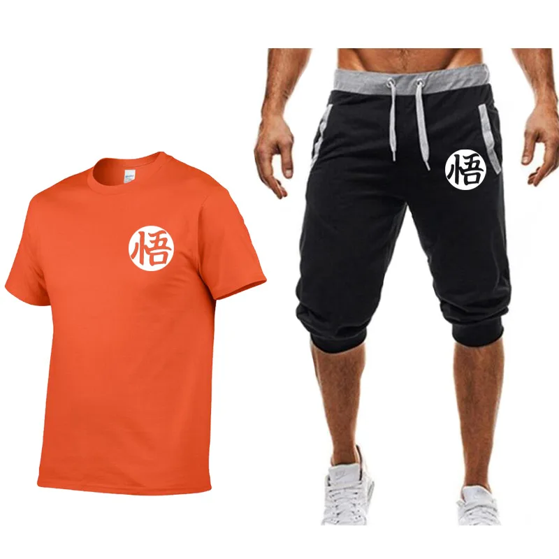 

Summer 2019 Men T-shirt+Shorts Casual T-shirt Sets Fashion Dragon Ball Goku print Sweatpants Fitness Short Jogger male clothing
