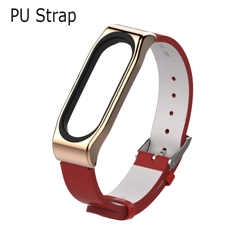 PU Red-rosegold Ремешок из искусственной кожи для mi Band 4 Smartband браслет для Xiaomi mi Band 4 PU ремешок плюс металлический каркас ремешок для mi Band 4 NFC - Цвет: PU Red-rosegold