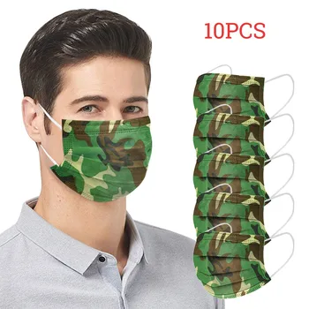

10pcs Disposable Face Mask 3-ply Design Masks Camouflage Printed Windproof Mascarillas Mascherine Masque Mondmasker Mondkapjes