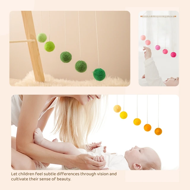 Let's Make Wooden Baby Rattles Colorful Wool Ball Pendant Bed Bell Mobile Hanging Crib Montessori Toy Decor Nursing Baby Product 2