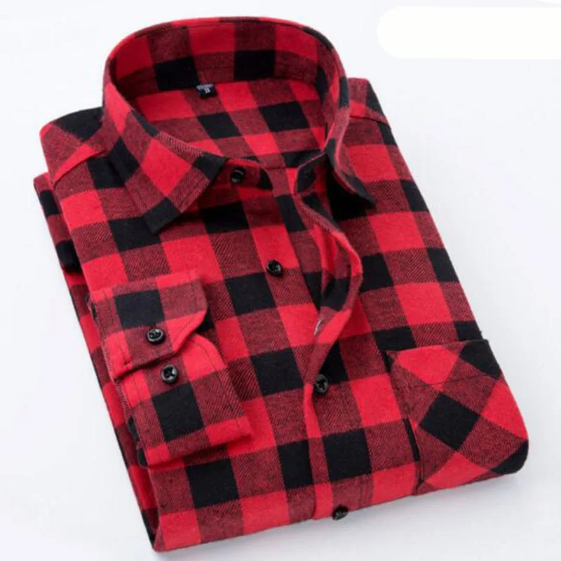 Мужские рубашки с длинными рукавами в клетку с принтом Camisa, высокое качество, однобортные модные рубашки Vestido - Цвет: red