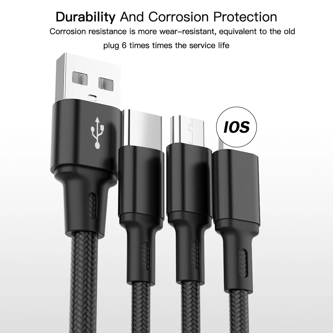 3 в 1 USB кабель для iPhone 5 6s 7 ipad Micro USB для samsung Galaxy Android type C Быстрая зарядка зарядное устройство Шнур для huawei Xiaomi