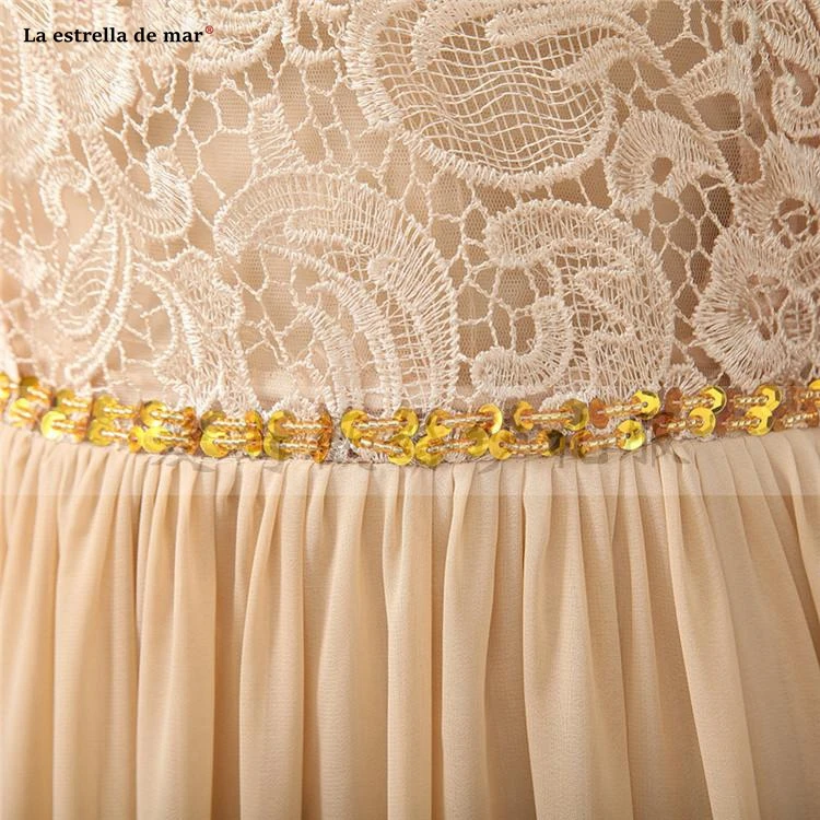 Vestidos de fiesta de noche2020 Новое Кружевное шифоновое платье подружки невесты с высокой горловиной и открытой спиной цвета шампанского, длинное свадебное платье для гостей