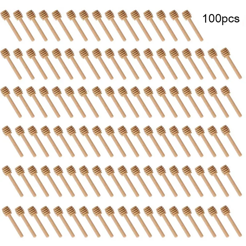 High Quality Honey Stir Bar Mixing Handle Jar Spoon Practical 100Pc Wood Dipper Honey Long Stick Supplies Honey Kitchen Tools