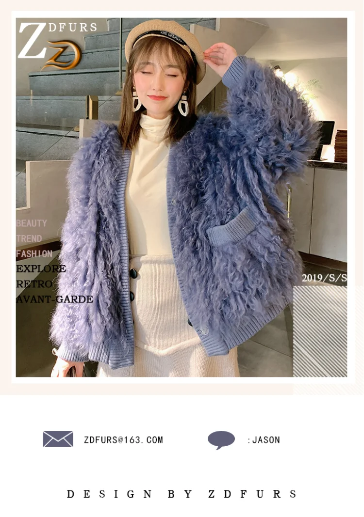 ZDFURS* новые куртки из меха ягненка женские с v-образным воротником свободные импортные шерстяной тканый мех интегрированный силуэт Шуба Зимние теплые карманы