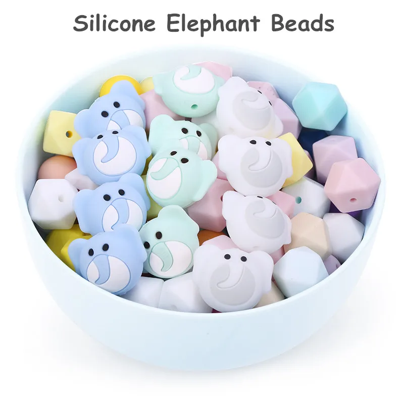 Chenkai 50PCS Silicone Elephant Teether Beads DIY Baby Shower Animal Cartoon Chewing Pacifier Dummy Sensory Toy Accessories | Мать и