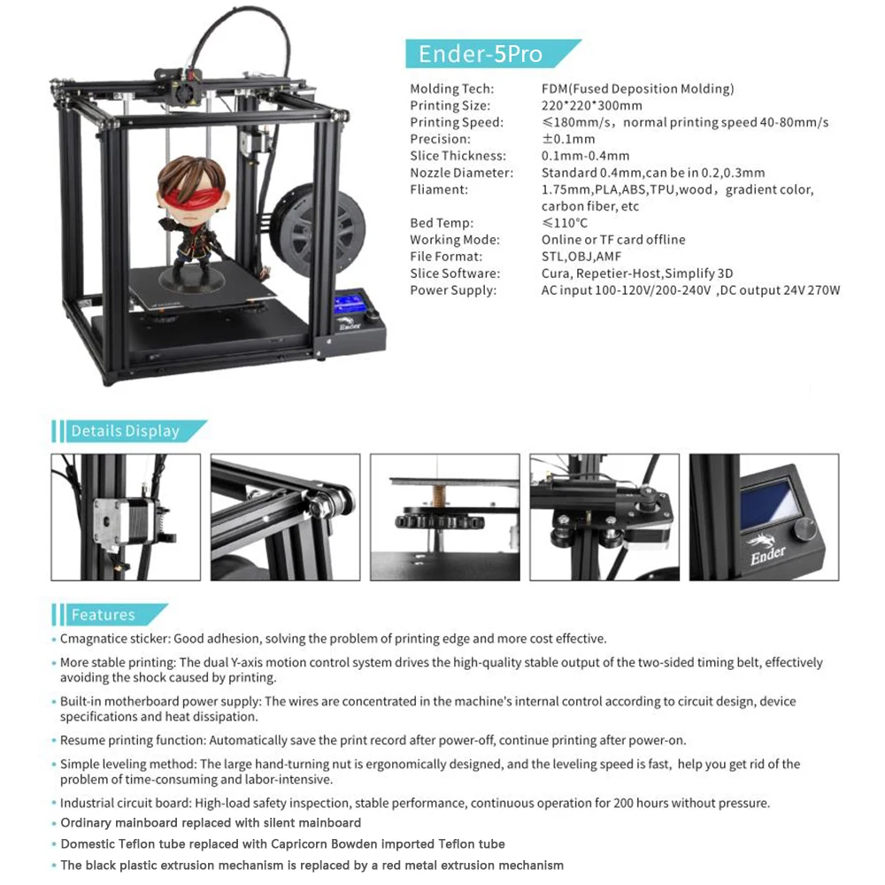 Creality Ender 5 Pro 3d принтер обновление V1.15 Бесшумная материнская плата с металлической рамкой экструдера использование Козерога Боуден PTFE