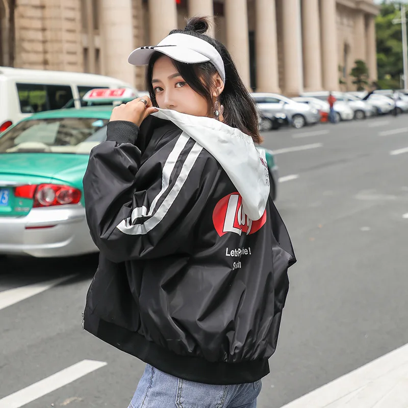

2018 New Style Students Harajuku Wind BF Loose-Fit Hooded Baseball Jacket Women's Short
