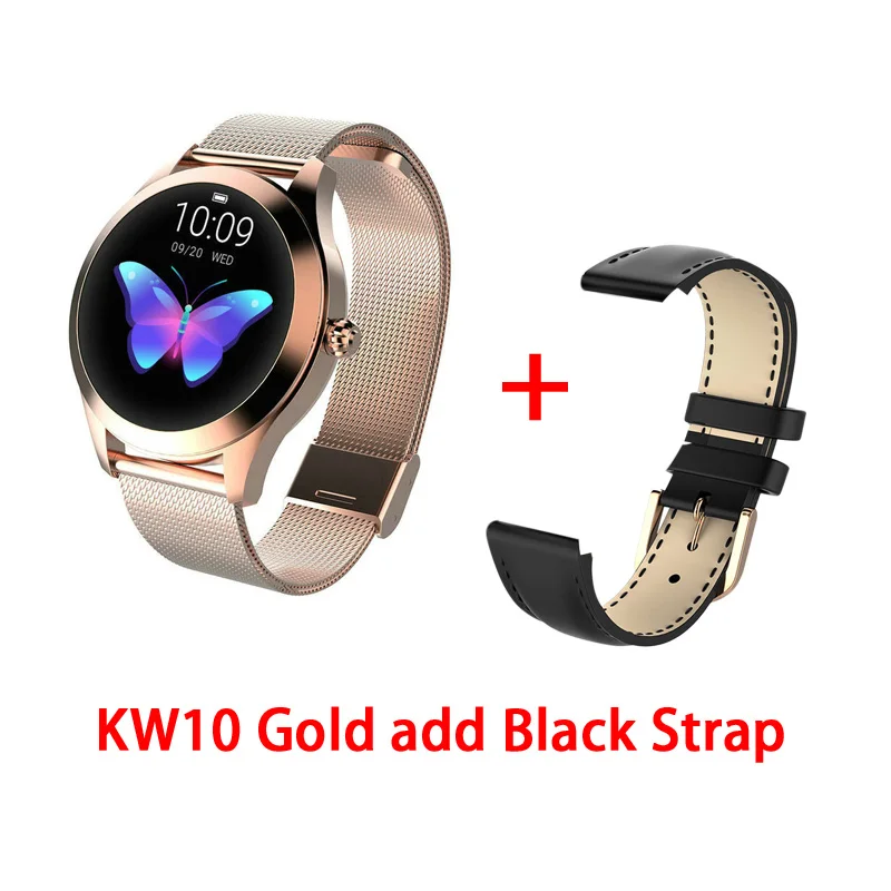 Gold add Strap2 KW10 band IP68 Водонепроницаемые Смарт-часы для женщин Прекрасный браслет монитор сердечного ритма мониторинг сна Smartwatch подключение IOS Android - Цвет: Gold add Strap2