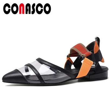 

CONASCO Fashion Genuine Leather Women Sandals Gladiator Flats Shoes Summer 2020 New Cross-Tied Casual Flat With Shoes Woman
