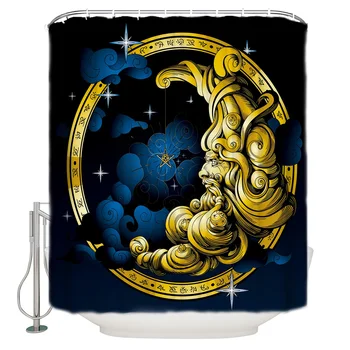 

Moon Golden Clouds Black Cloud Astrology Pattern Shower Curtains Polyester Fabric Waterproof Bath Curtain