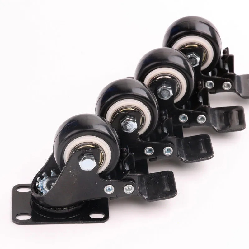 4 Pack 3" Caster Wheels PU Heavy Duty Swivel Plate On Black Polyurethane Wheels 