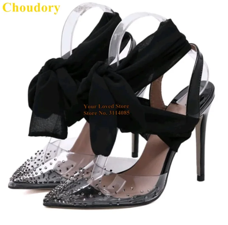 透明PVC水钻丝带系带尖头单鞋 (7)