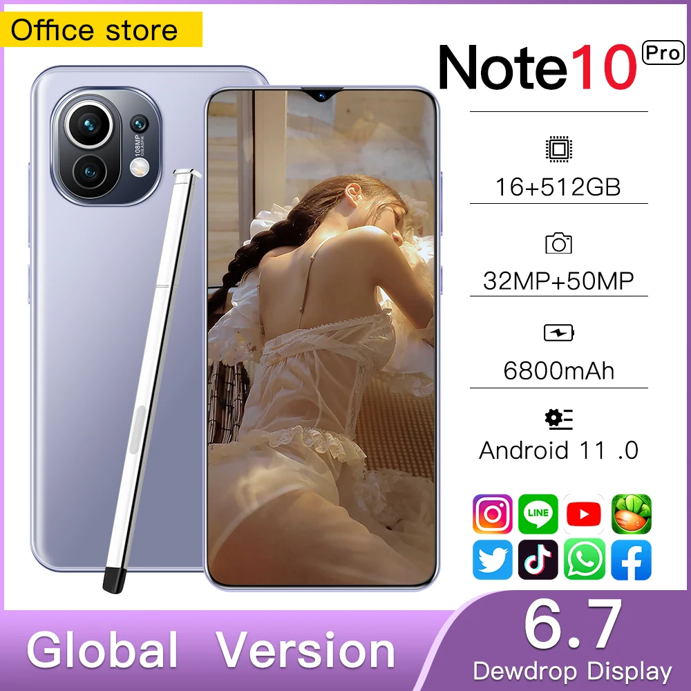 Global Version Note10 Pro Smartphone 6.7 inch 5G 16G+512GB 4800mAh Unlocked Mobile Phones Android Telefones Celulares Cell Phone
