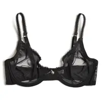 YBCG Sexy noir femmes soutien-gorge dentelle maille voir à travers les sous-vêtements Stretch creux Lingerie dentelle solide doux culottes soutiens-gorge pour les femmes 2