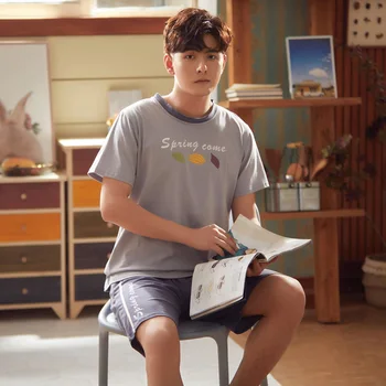 

Men's Pajamas 100% Cotton Boy's Short Sleeves Nightwear Sleep Wear Suits Sleepwear Homewear Shorts for Men