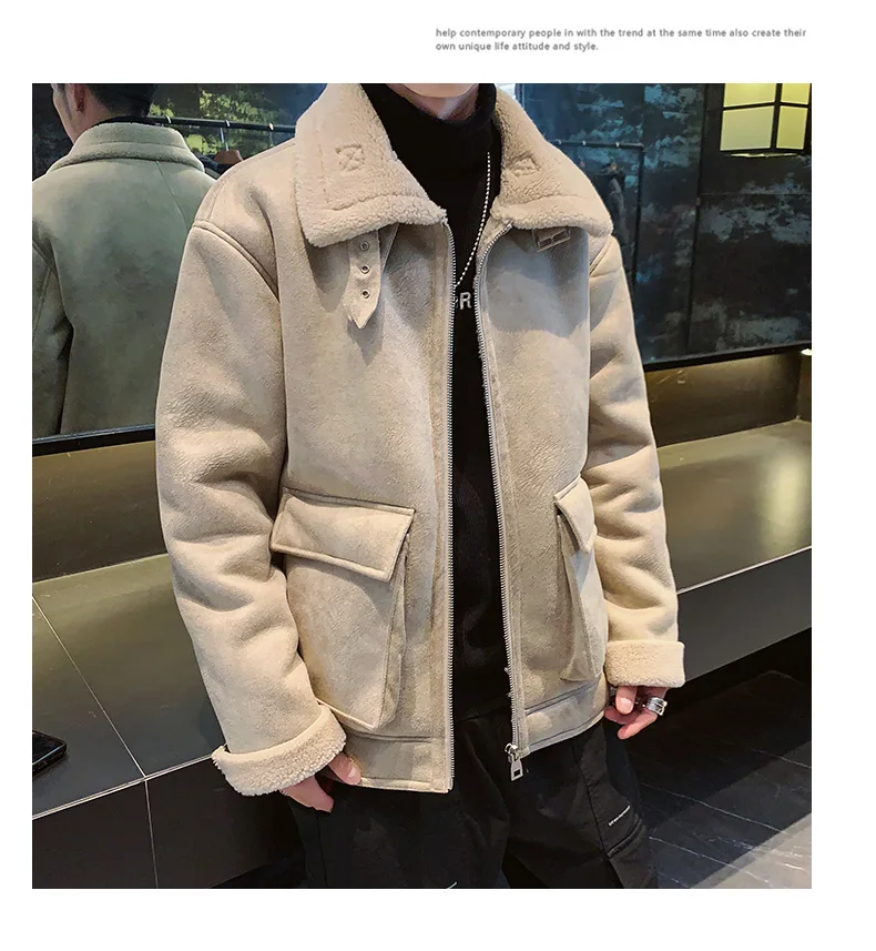 Мужские замшевые пиджаки, пальто, свободная мотоциклетная куртка из искусственной кожи, модная зимняя мужская одежда, толстое бархатное пальто, Мужская брендовая одежда