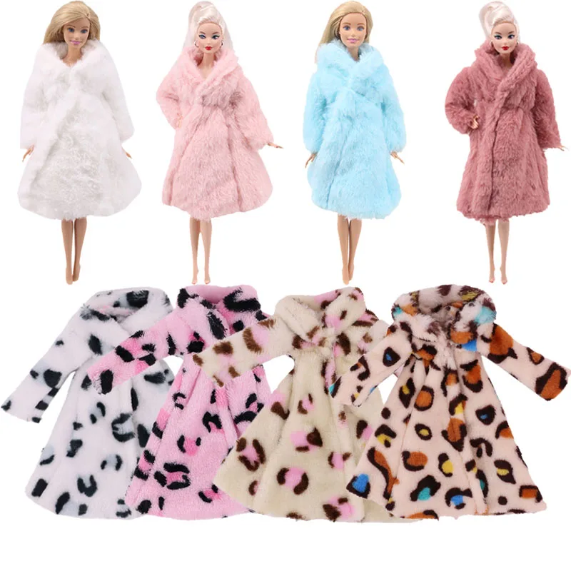 Doll Clothes For Barbiees Sweater Long Sleeve Soft Fur Coat Winter Warm Casul Wear Accessories Clothes For Barbiees Girl`s Toy