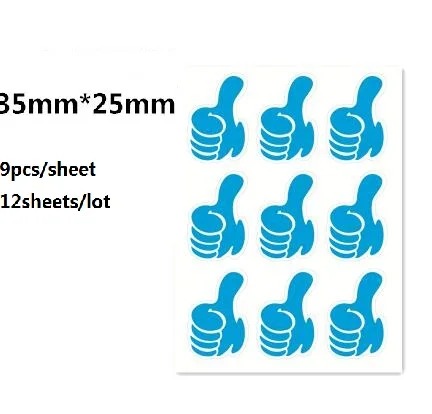 blue 12 sheets 35*25mm Waterproof Paper Stickers Thumbs School Teachers Rewards Sticker For Student Self Adhesive Decoration Stickers - Цвет: blue