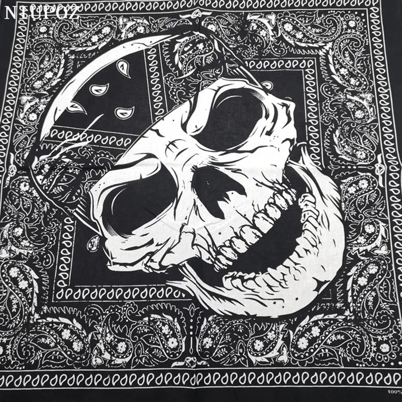 

New Design Fashion Hip Hop 100% Cotton Skull Bandana Square Scarf Black Paisley Bicycle Headband For Women/Men/Boys/Girls