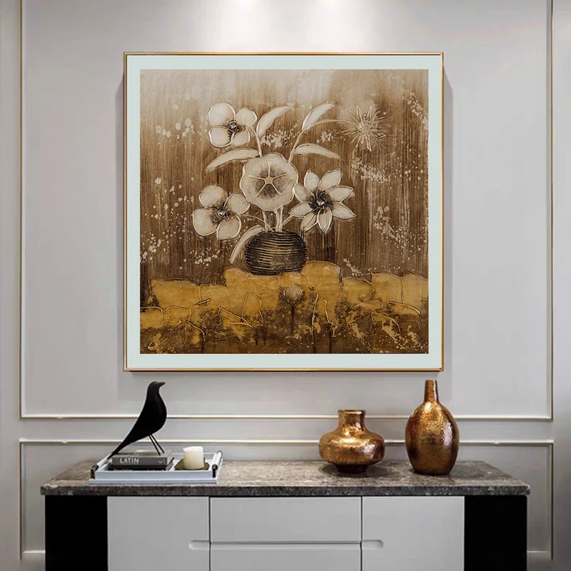 

Traditional Hand Painted Flowers Canvas Painting Prints and Posters Wall Art Pictures for Living Room Home Decoration