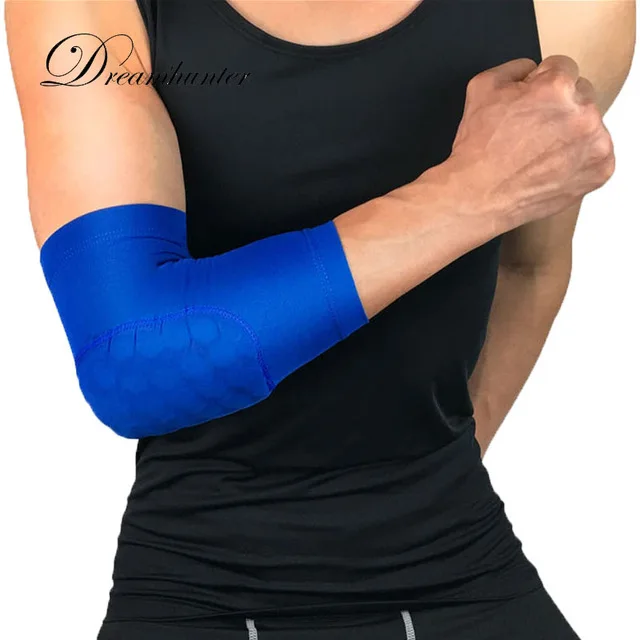Противоскользящий эластичный рукав для рук для предотвращения столкновений Поддержка локтя для баскетбола спортивная безопасность соты дизайн налокотники фиксатор протектор - Цвет: Short Blue