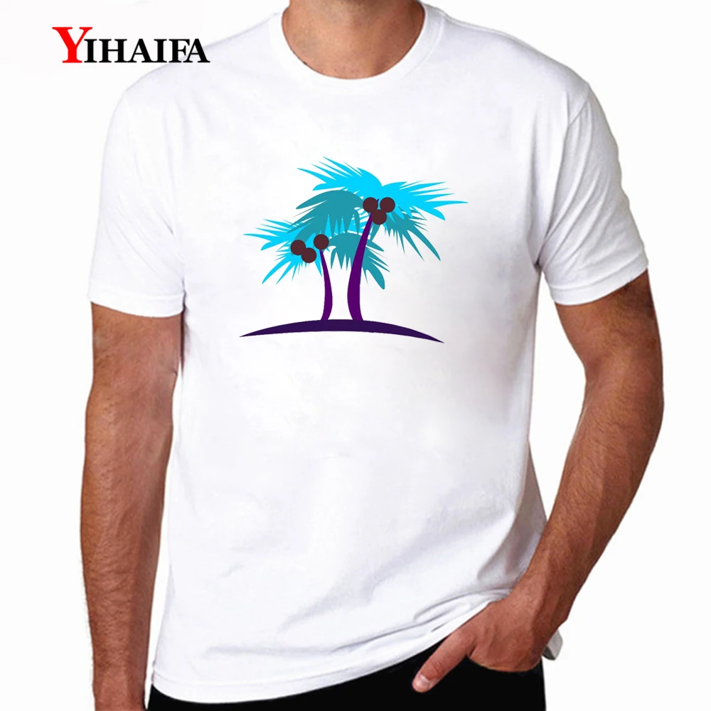 

Casual T-Shirt Mens Graphic Tees Colorful Coconut Tree Printed Tee Shirts Casual Short Sleeve Streetwear White Tops