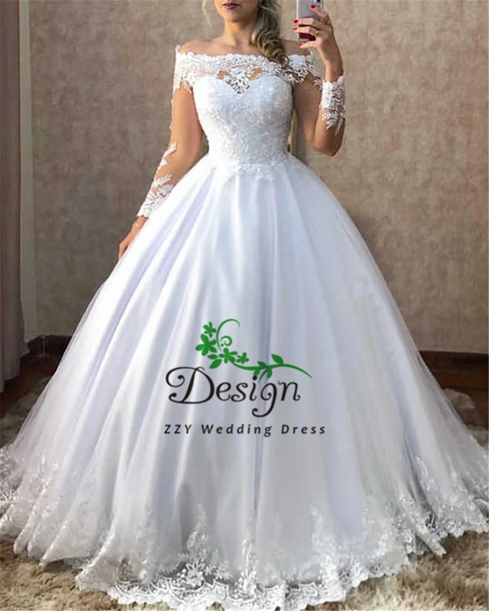

Luxury Vestidos De Novia Off The Shoulder Ball Gown Wedding Dresses Lace Appliques Long Sleeves Beading White Court Train Pearls