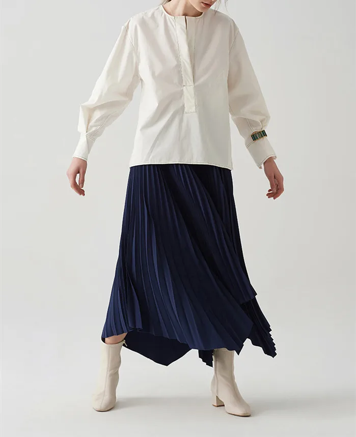 

Cotton Long Sleeve Shirt Women Solid Color Blouse Spring Simple Loose Lady Top