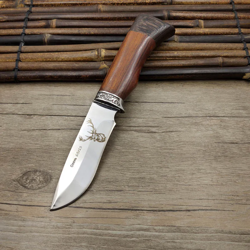 Antler pattern Прямая поставка, 440C, нержавеющая сталь, фиксированное лезвие, ручка венге, EDC, точилка, охотничий нож, нож для выживания на открытом воздухе, рога, кабана, узор - Цвет: Antler pattern
