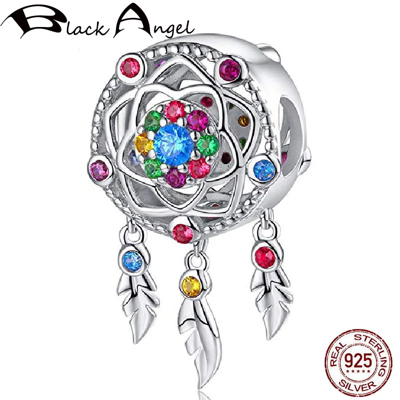 

Genuine 925 Sterling Silver Dreamcatcher Holder Round Flower Beads CZ Fit fit Original Brand DIY Bead Bracelet Necklaces Jewelry