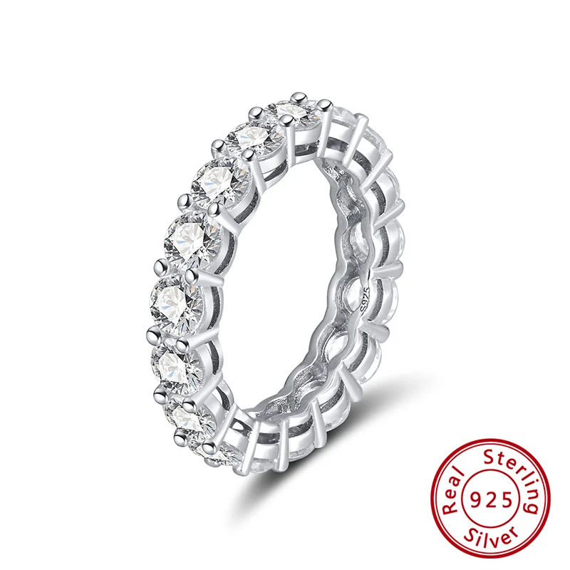 Effie queen, Женское кольцо из стерлингового серебра, Женская пара, обручальное кольцо вечность, Круглый Циркон, 925 серебряные кольца, ювелирные изделия DSR167 - Цвет камня: Серебристый