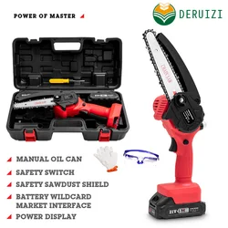 Scie à chaîne électrique sans fil de 6 pouces, 21V, avec indicateur de batterie, pour le jardinage et la coupe du bois 