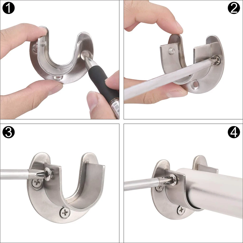 Stainless Steel Shower Curtain Closet Rod Bracket Support Holder U Shape Socket Brace Pole Supporter With Mounting Screws 2Pcs