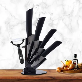 

Block Tool Set Black Acrylic Kichen Knife Holder for 3/4/5/6 inches Ceramic Knife Knives with peeler Storage Cutlery Stand