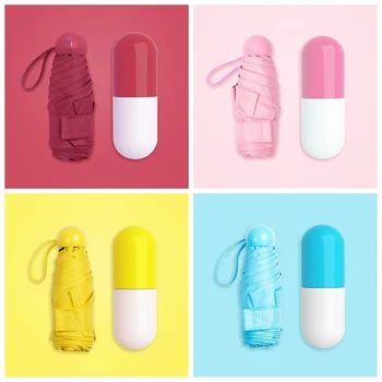 

Capsule Umbrella Rain Woman Pocket Compact Anti-UV Umbrella Windproof Folding Umbrellas With Cute Capsule Case