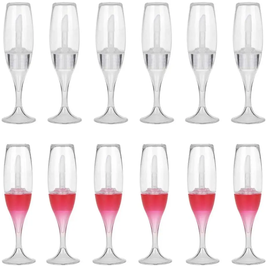 12Pieces 8ML Refillable Lip Gloss Container Wine Glass Shape Lipgloss Tube Glaze Bottle Containers Packaging Clear | Красота и