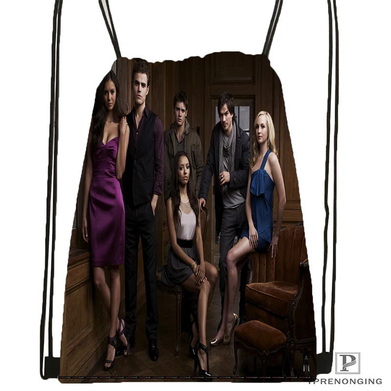 Пользовательские Дневники вампира походная сумка на шнурке милый рюкзак для детей(черная спина) 31x40 см#180531-03-61