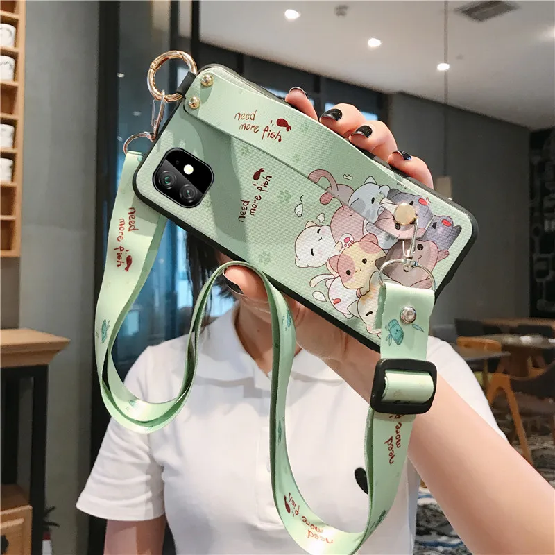 Для Etui iPhone 11 Кроссбоди панда ремешок чехол для iPhone XR Xsmax XS 6 7 8 Plus 11 Pro Max Мультфильм ТПУ накладка держатель для телефона - Цвет: B