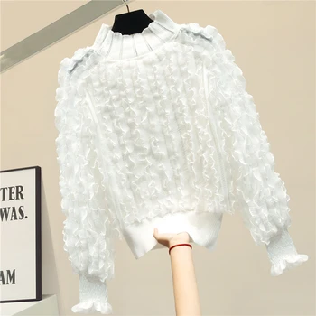 

Pleated Lotus Shirt Women Lantern-Sleeve Chiffon Shirt Women's 2020 Spring New Fashion White Black Shirt Ropa Mujer Blouse Women