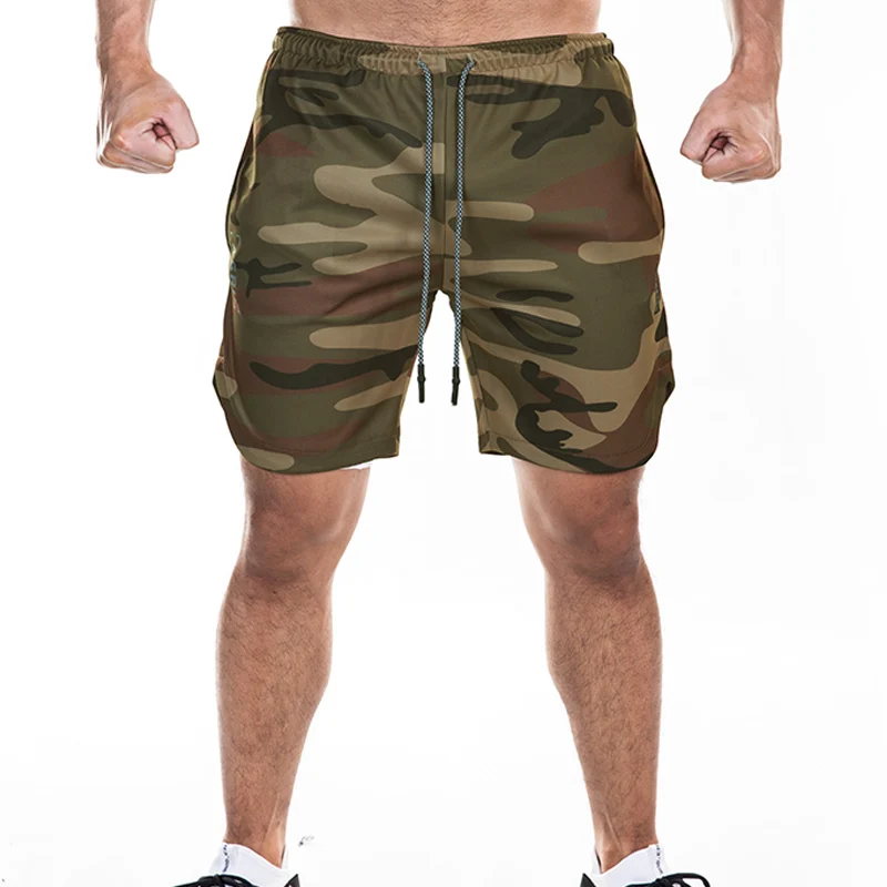 Camouflage White TWTOPSE, мужские спортивные шорты, быстросохнущие, для велоспорта, MTB, горного велосипеда, для спуска, для велоспорта, короткие, для тренажерного зала, для пробежки, тренировочные, 2 в 1, с карманом - Цвет: Camouflage White