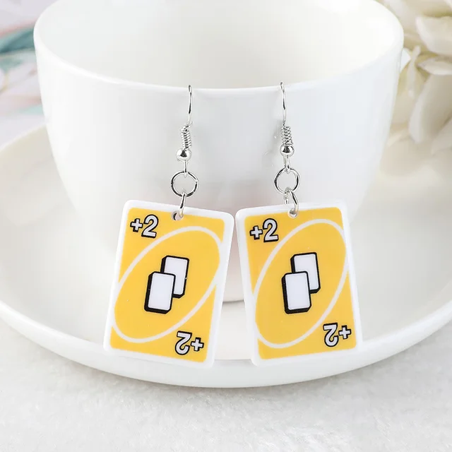 1Pair Drop Earrings  Magic Poker Game Card Crafts Dangle Acrylic Jewelry for Children and Woman YS-U-EH05 yellow