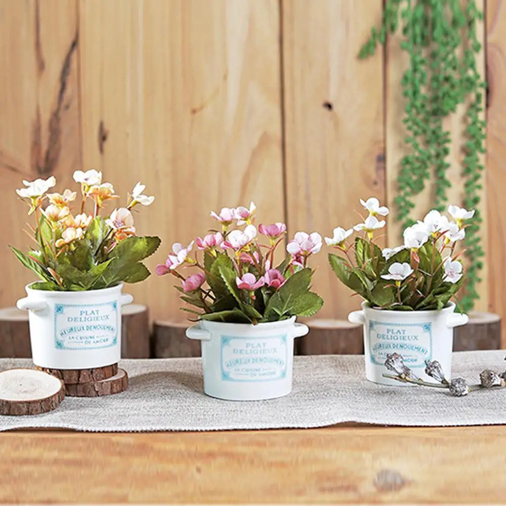 Ceramic Pots Artificial Plants Potted Living Room Desk Decorative Flowers home decoration accessories цветы bladeren#FO09